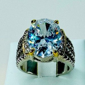 TWO TONE RING  10 CARAT SIMULATED CENTER STONE